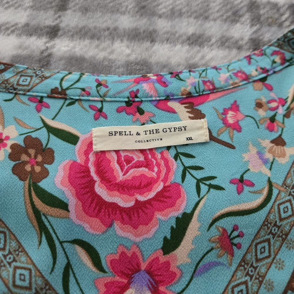 Spell Teal Babushka Blouse SZ XXL + Jasmine Fan NWT 🩵🩷 RESERVED❣️ - Picture 4 of 14